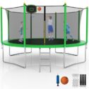 YORIN 1000LBS 12FT 14FT 15FT Trampoline for Kids Adults, Trampoline with Safety Enclosure Net, Basketball Hoop and Ladder, ASTM &...