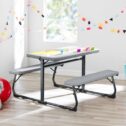 Your Zone Folding Kid's Activity Table with Gray Texture Surface, Steel and Plastic, Multi-Functional, 40.9