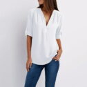 Zanvin Womens Fall Fashion Tops 2022 Clearance, Womens Summer Long Sleeve Shirts Zip Casual Tunic V-Neck Rollable Blouse Tops White...