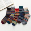 Zedker 5 Pack Womens Socks Vintage Winter Soft Warm Cold Knit Wool Socks Warehouse Sale Clearance