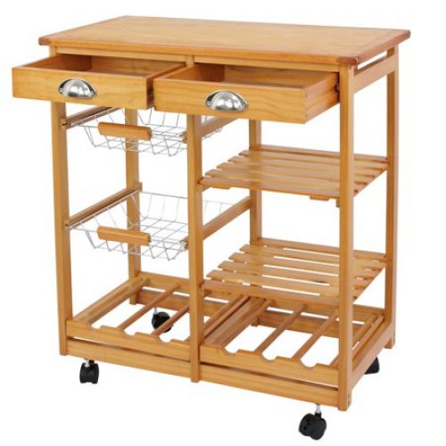 ZENSTYLE Rolling Wood Kitchen Island Storage Trolley Utility Cart Rack w/Storage Drawers/Baskets Dining Stand w/Wheels Countertop