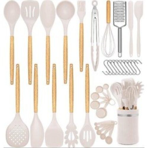 Zntellectual 36PCS Silicone Kitchen Utensils Set, Cooking Utensils Set w/ Holder, Heat-Resistant & Non-Stick Silicone Spatula For Cooking in Brown