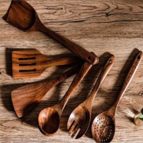 Zntellectual Wooden Cooking Spoons - 6 Pcs Wooden Kitchen Utensils Set - Non Scratch Natural Teak Wooden Utensils For Cooking...