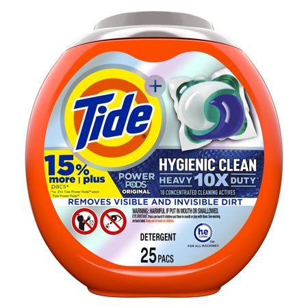Tide Hygienic Clean Heavy 10x Duty Power Pods Laundry Detergent Pacs, Original, 25 Ct
