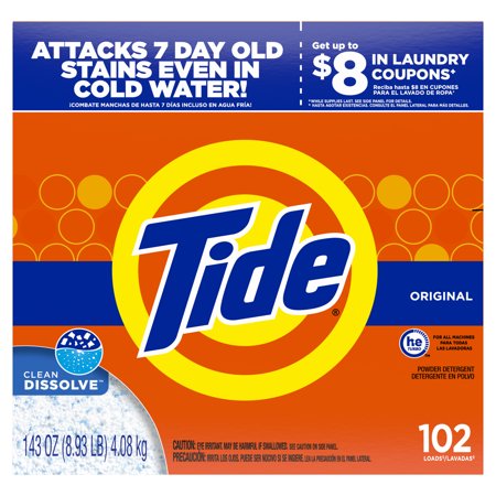 Tide Original 102 Loads, Powder Laundry Detergent, 143 oz