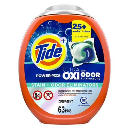Tide Oxi Power Pods with Odor Eliminators Laundry Detergent Pacs, Spring Meadow, 63 Count