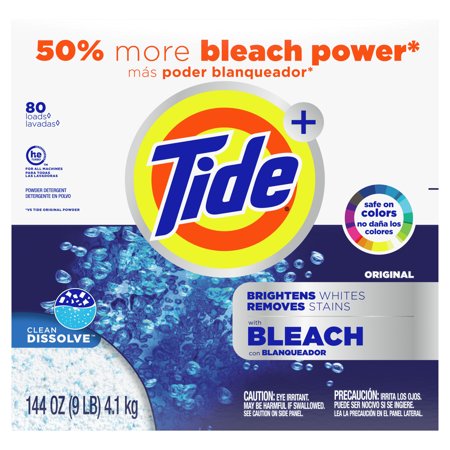 Tide Plus Bleach 80 Loads, Powder Laundry Detergent, 144 oz - WALMART