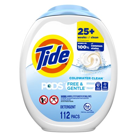 Tide PODS Free and Gentle Liquid Laundry Detergent pacs, Free & Gentle Scent, 112 count