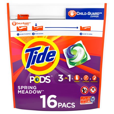 Tide PODS Liquid Laundry Detergent Pacs, Spring Meadow, 16 Count