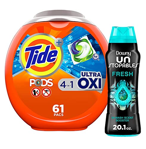 Tide PODS Ultra Oxi 4 in 1 HE Turbo Laundry Detergent Soap Pods, 61 Count with Scent Booster Beads for Washer, Fresh, 20.1 Ounce