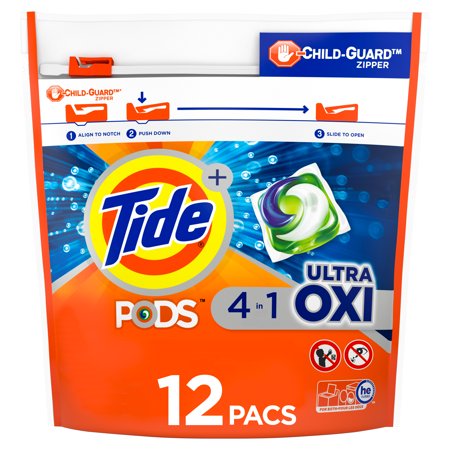 Tide PODS Ultra Oxi Liquid Laundry Detergent Pacs, 12 Count