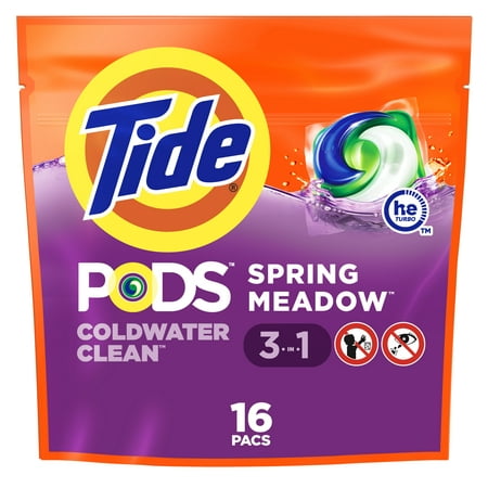 Tide PODS Liquid Laundry Detergent, Spring Meadow Scent, HE Compatible, 16 Count