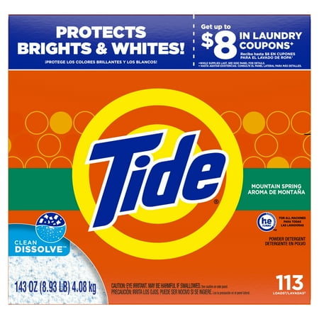 Tide Powder Laundry Detergent, Mountain Spring, 113 Loads, 143 oz