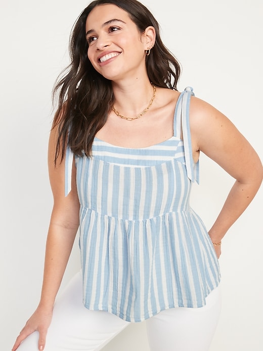 Tie-Shoulder Striped Smocked Babydoll Cami Swing Blouse for Women Only 26.99 At GAP