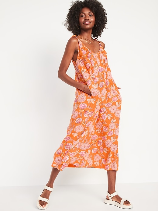 Tie-Shoulder Tasseled Floral-Print All-Day Maxi Swing Dress for Women On Sale At Old Navy