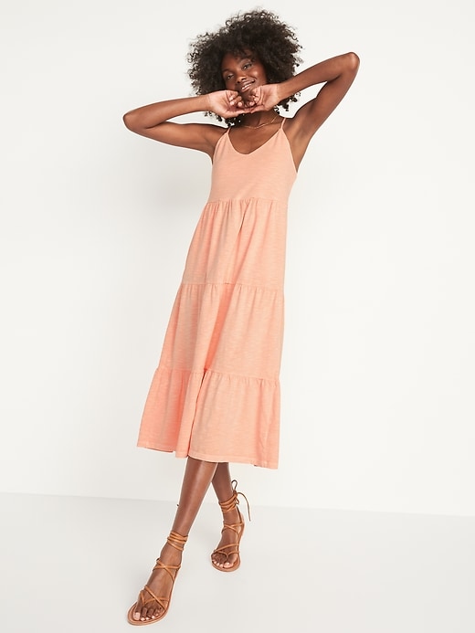 Tiered Slub-Knit Midi Cami Swing Dress for Women On Sale At Old Navy