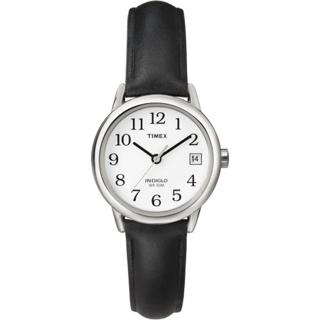 Timex Women's Easy Reader Date Black/Silver/White 25mm Casual Watch, Leather Strap