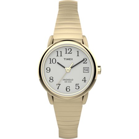 Timex Women's Easy Reader Date Gold/White 25mm Casual Watch, Tapered Expansion Band