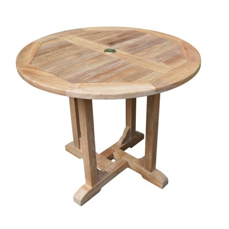 Titan Great Outdoors Grade A Teak 35in Round Dining Table, Indoor Outdoor Solid Wood Patio Furniture