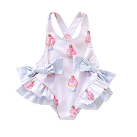 Toddler Kids Baby Girl Bowknot Cupcake One-Piece Swimsuit Bathing Suit Beachwear