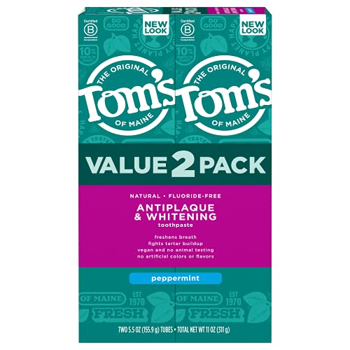Tom's of Maine Fluoride-Free Antiplaque & Whitening Natural Toothpaste, Peppermint, 5.5 oz. 2-Pack - AMAZON DEAL!