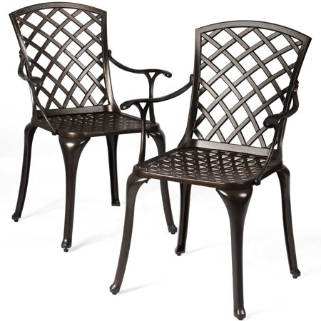 Topbuy 2 PCS Cast Aluminum Dining Chair Arm Seat Outdoor Patio Bistro Chair Solid