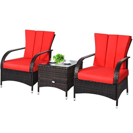 Topbuy 3 Pieces Outdoor Patio Rattan Conversation Set Garden Lawn Wicker Chairs