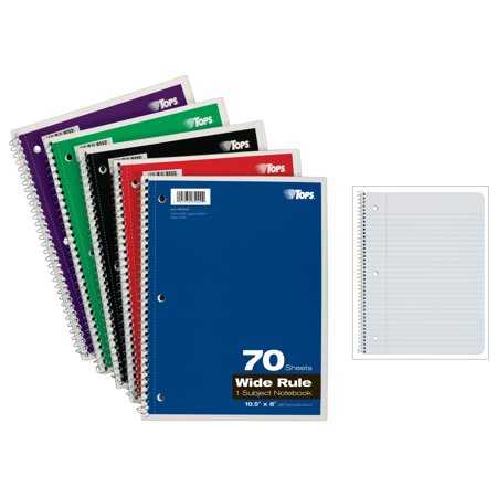 TOPS BINESS FORMS Wirebound 1-Subject Notebook, Wide Rule, 70 Sheets/Pad