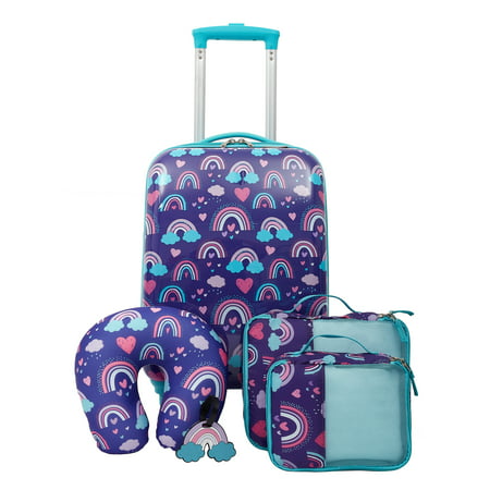 Tprc 5-Piece Kid'S Hard-Side Luggage Set With 18&Quot; Spinner Rolling Carry-On- Rainbow