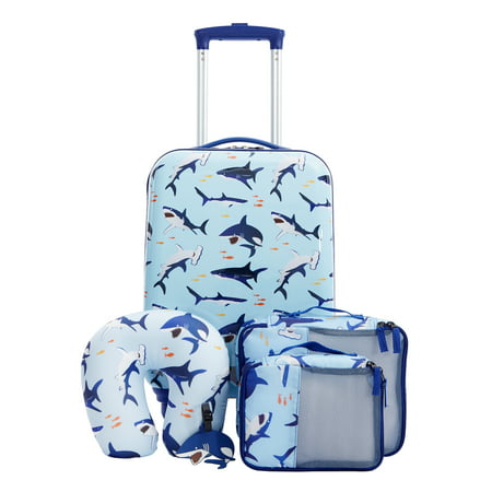 Tprc 5-Piece Kid'S Hard-Side Luggage Set With 18&Quot; Spinner Rolling Carry-On- Shark