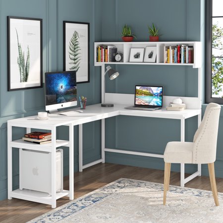 Tribesigns 68 Inch L Shaped Computer Desk with Hutch Shelf, Space-Saving Corner Desk with Storage Bookshelf CPU Stand, PC Workstation Study Writing Gaming Table Home Office L Desk