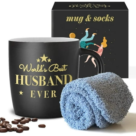 Triple Gifffted Worlds Best Husband Ever Coffee Mug and Socks Gift Set for Him, Gifts Ideas for Birthday, Christmas, Valentines...