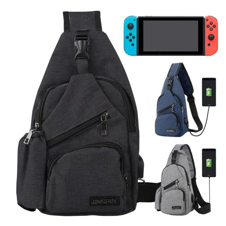 TSV Sling Bags, Chest Shoulder Backpack Crossbody Purse Outdoor Chest Bag Travel Backpack, Compatible with Nintendo Switch/Switch Lite, Dock, Joy-Con Grip & Switch Accessories (Black/Gray/Blue)
