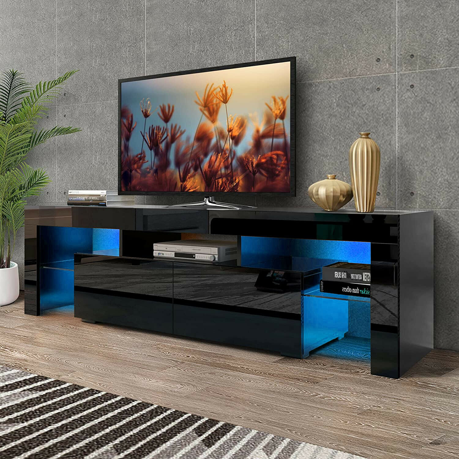 TV Stand 20 Colors LED Light Gloss Entertainment Center Media Console For up 70"
