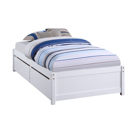 Twin Size Wood Bed Frame Platform with 2 Drawers Storage for Kids Bedroom White