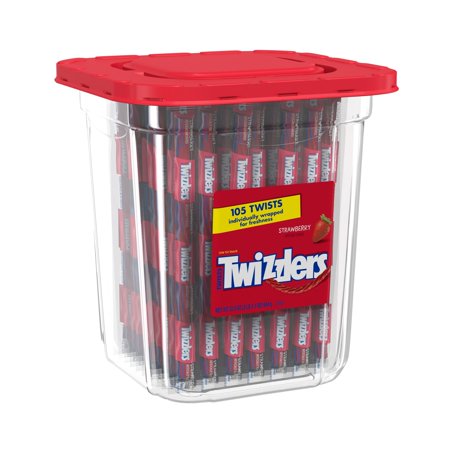 TWIZZLERS Twists Strawberry Flavored Chewy Candy, Bulk Candy, 33.3 oz, Bulk Container (105 Pieces)