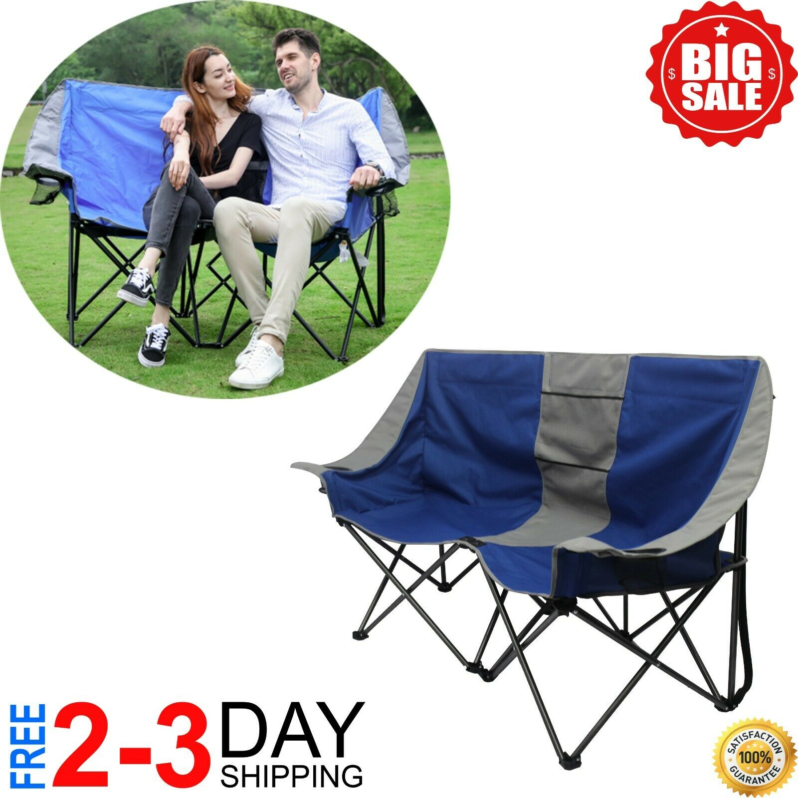 Two Person Conversation Steel Outdoor Camping Quad Chair, Love Seat NEW 2021
