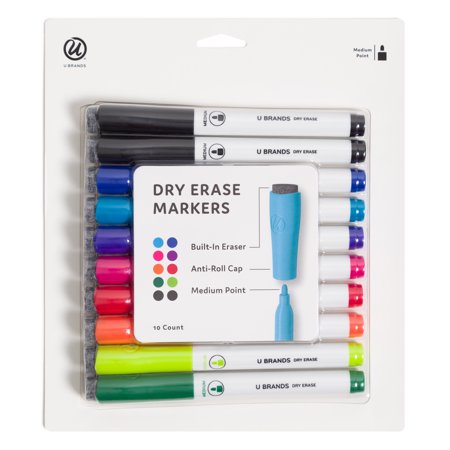 U Brands Dry Erase Markers, Medium Point, Assorted Colors, Low Odor Ink, 10 Count, 504U