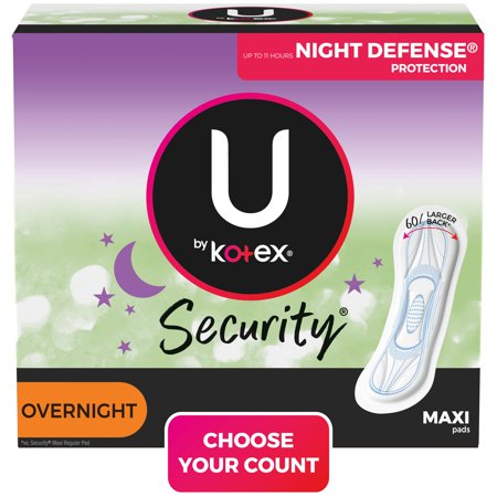 U by Kotex Security Unscented Maxi Feminine Pads Overnight Absorbency, 40 count