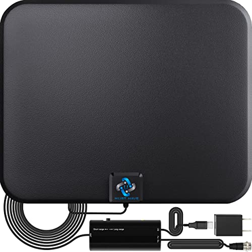 U MUST HAVE Amplified HD Digital TV Antenna Long 250+ Miles Range - Support 4K 8K 1080p Fire tv Stick and All TV's - Indoor Smart Switch Amplifier Signal Booster - 18ft Coax HDTV Cable/AC Adapter - Amazon