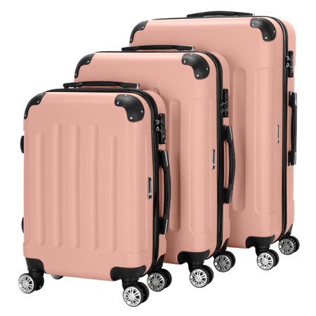 UBesGoo 3 Pieces Travel Luggage Set Bag, ABS Trolley Spinner Carry On Suitcase, Rose Gold