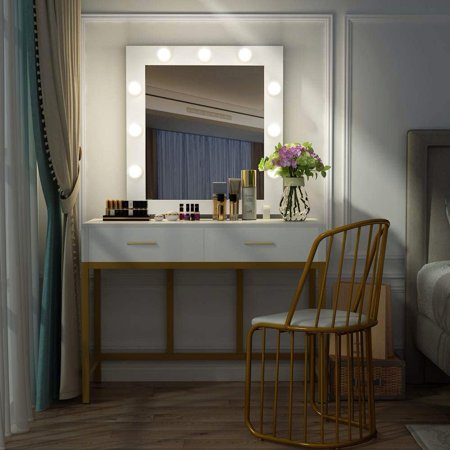 UBesGoo Lighted Vanity Table Makeup Dressing Table, White Bed room Modern Table