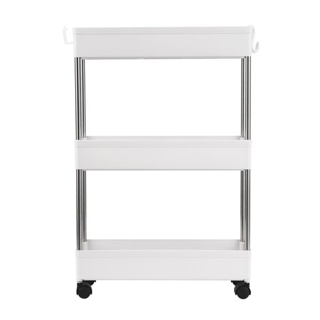 UBesGoo Rolling Cart, 3-Tier Mobile Shelving Unit Bathroom Carts with Handle for Kitchen Office, White