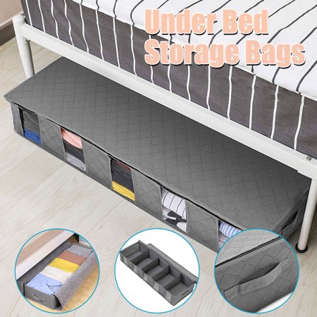 Underbed Storage Bag Organizer, Large Capacity Foldable Storage Box with Reinforced Handles & Clear Window, Breathable Non-Woven Bag for Storage Blankets Comforters Linen Bedding Seasonal Clothing