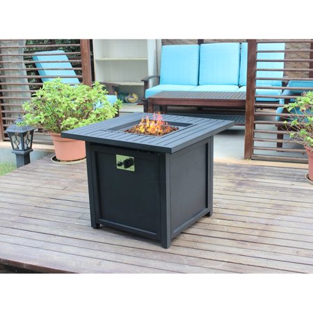 Upland 30” Slat Top Gas Fire Pit Table-Black
