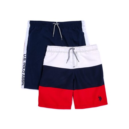 U.S. Polo Assn. Boys' Colorblocked Swim Trunks with UPF 50+, 2-Pack, Sizes 4-18