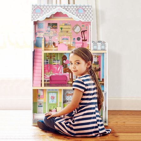 UWR-Nite Wooden Dollhouse, Doll House Play Set for Kids, Toddlers Playhouse Accessories and Furniture, Dreamy Classic Dollhouse, Girls Building Toys Figure, Gift for Kids Girls