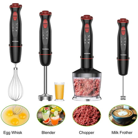 Vavsea Immersion Hand Blender, 12-Speed Multi-Function Handheld Stick Blender with Stainless Steel Blades, Chopper, Beaker, Whisk and Milk Frother for Baby Food/Smoothies/Puree, BPA Free