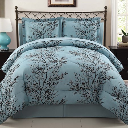 VCNY Home Blue/Chocolate Leaf Polyester 8-Piece Bed in a Bag, Queen