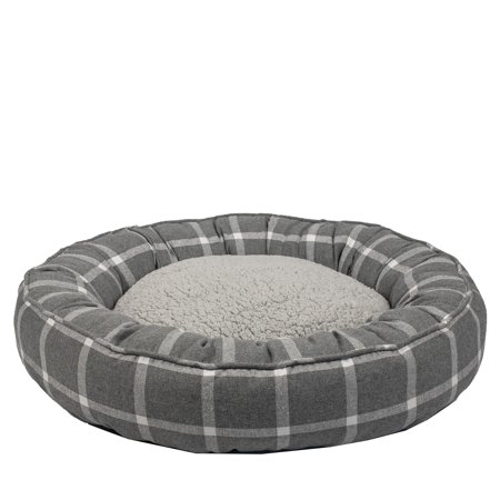 Vibrant Life 25 Inch Round Plush Pet Bed, Gray Plaid
